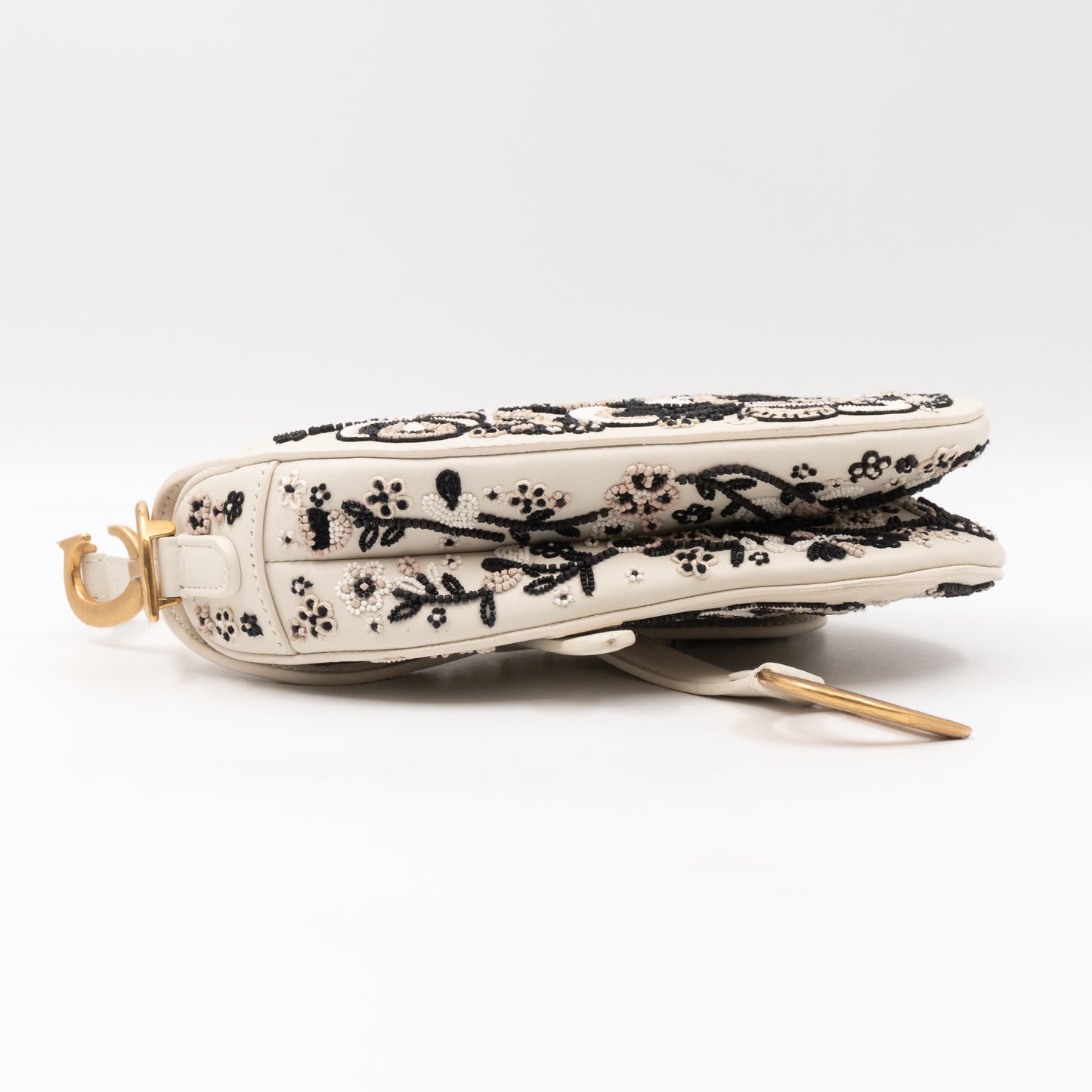 Mini Saddle Bag White Embroidered Beaded