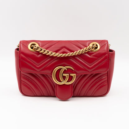 GG Marmont Flap Mini Red Matelassé Leather