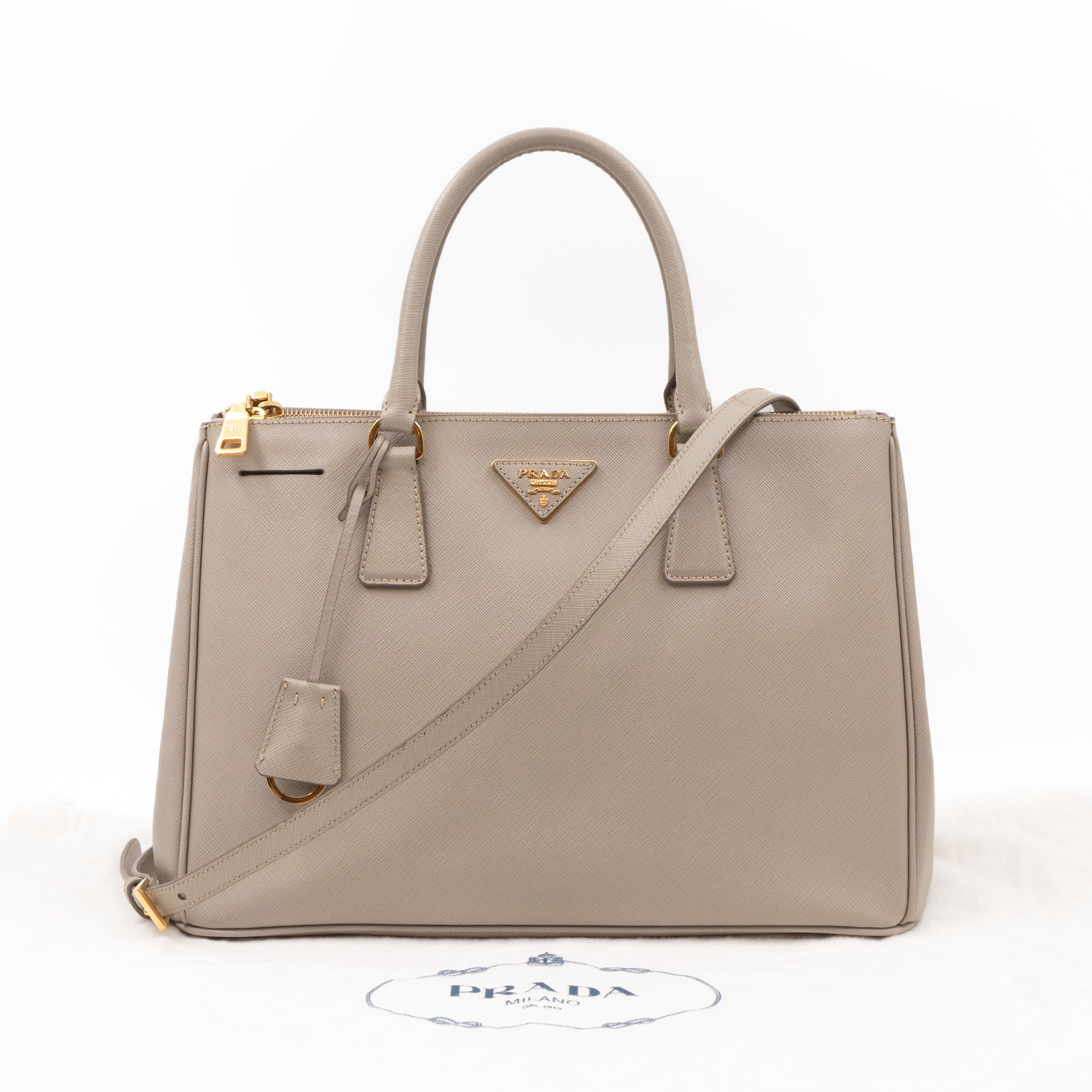 Prada Galleria Large Double Zip Grey Taupe Saffiano Leather – Queen Station