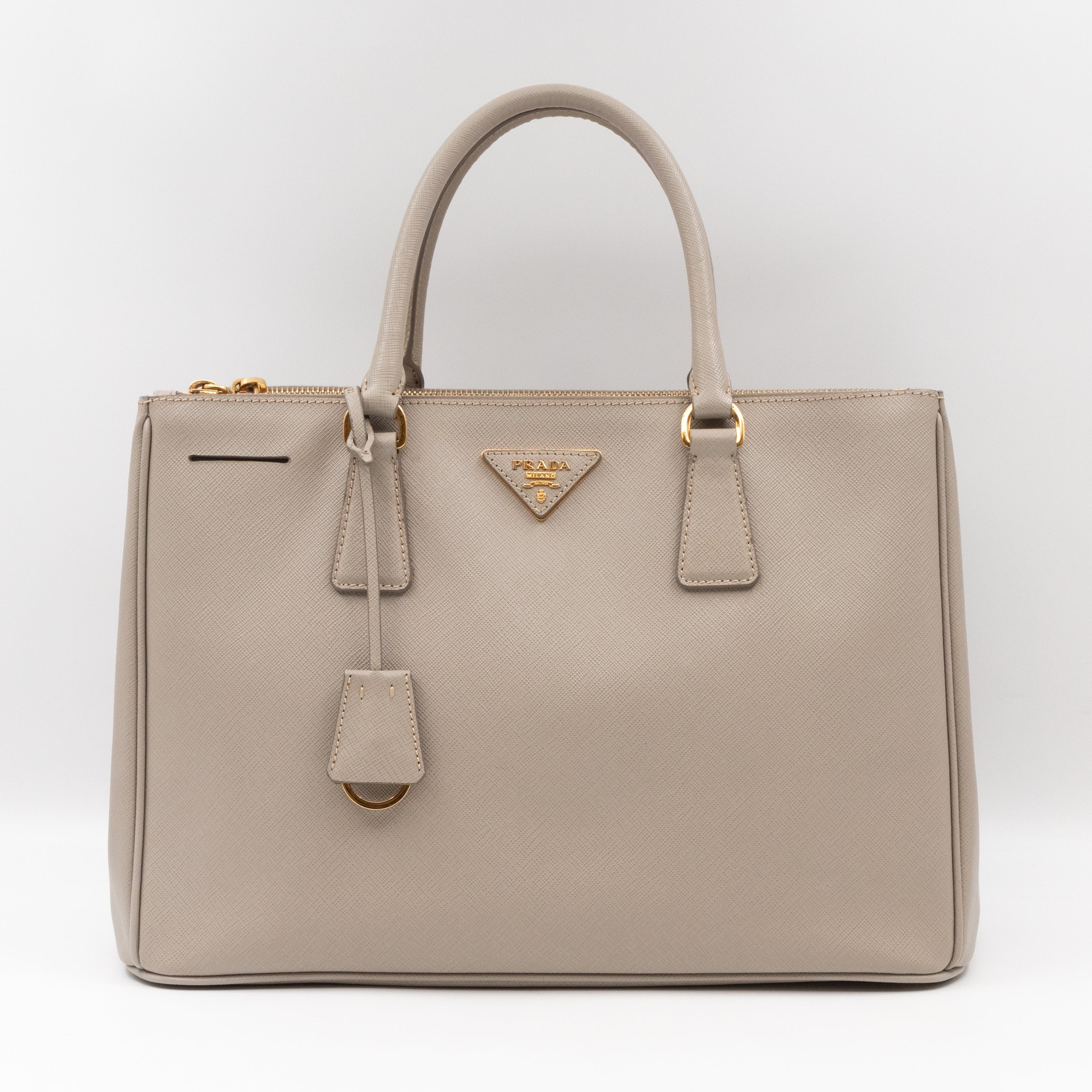 Galleria Large Double Zip Grey Taupe Saffiano Leather
