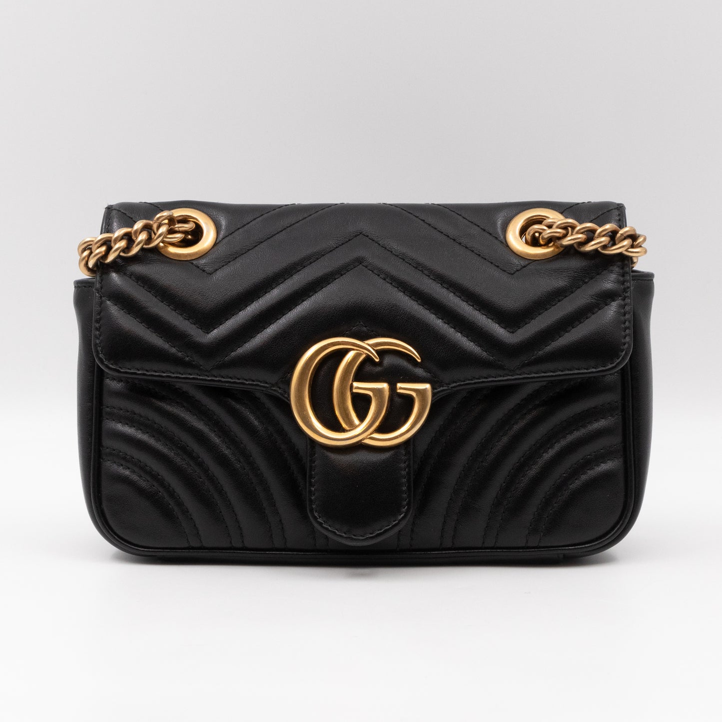 GG Marmont Flap Mini Black Matelassé Leather