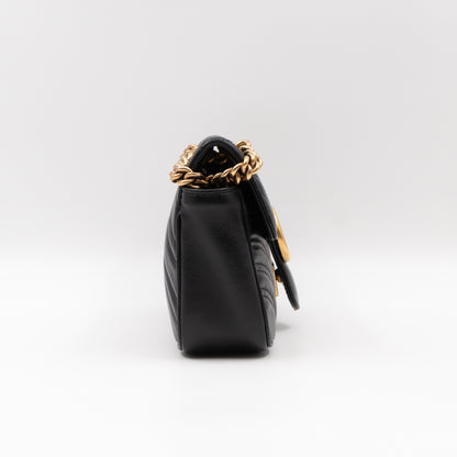 GG Marmont Flap Mini Black Matelassé Leather