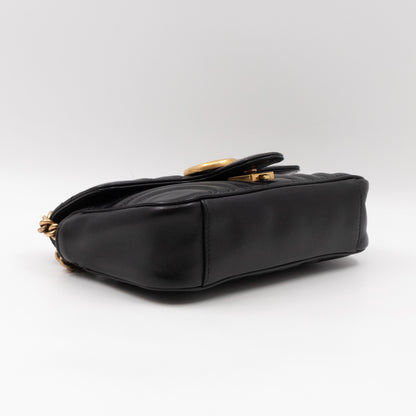 GG Marmont Flap Mini Black Matelassé Leather