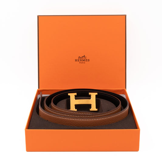 H Buckle & Reversible Gold and Black Leather Belt 95/37