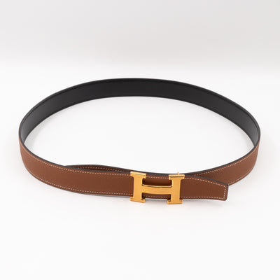 H Buckle & Reversible Gold and Black Leather Belt 95/37