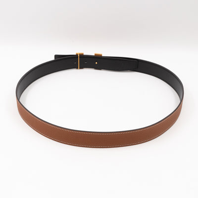 H Buckle & Reversible Gold and Black Leather Belt 95/37