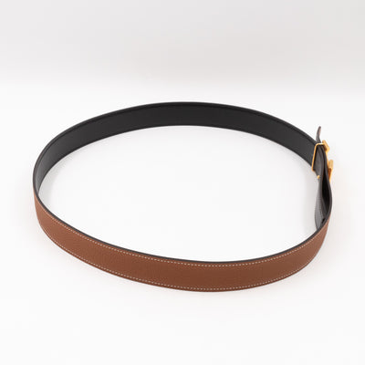 H Buckle & Reversible Gold and Black Leather Belt 95/37