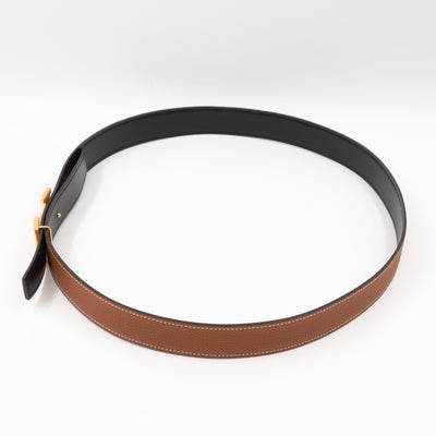 H Buckle & Reversible Gold and Black Leather Belt 95/37