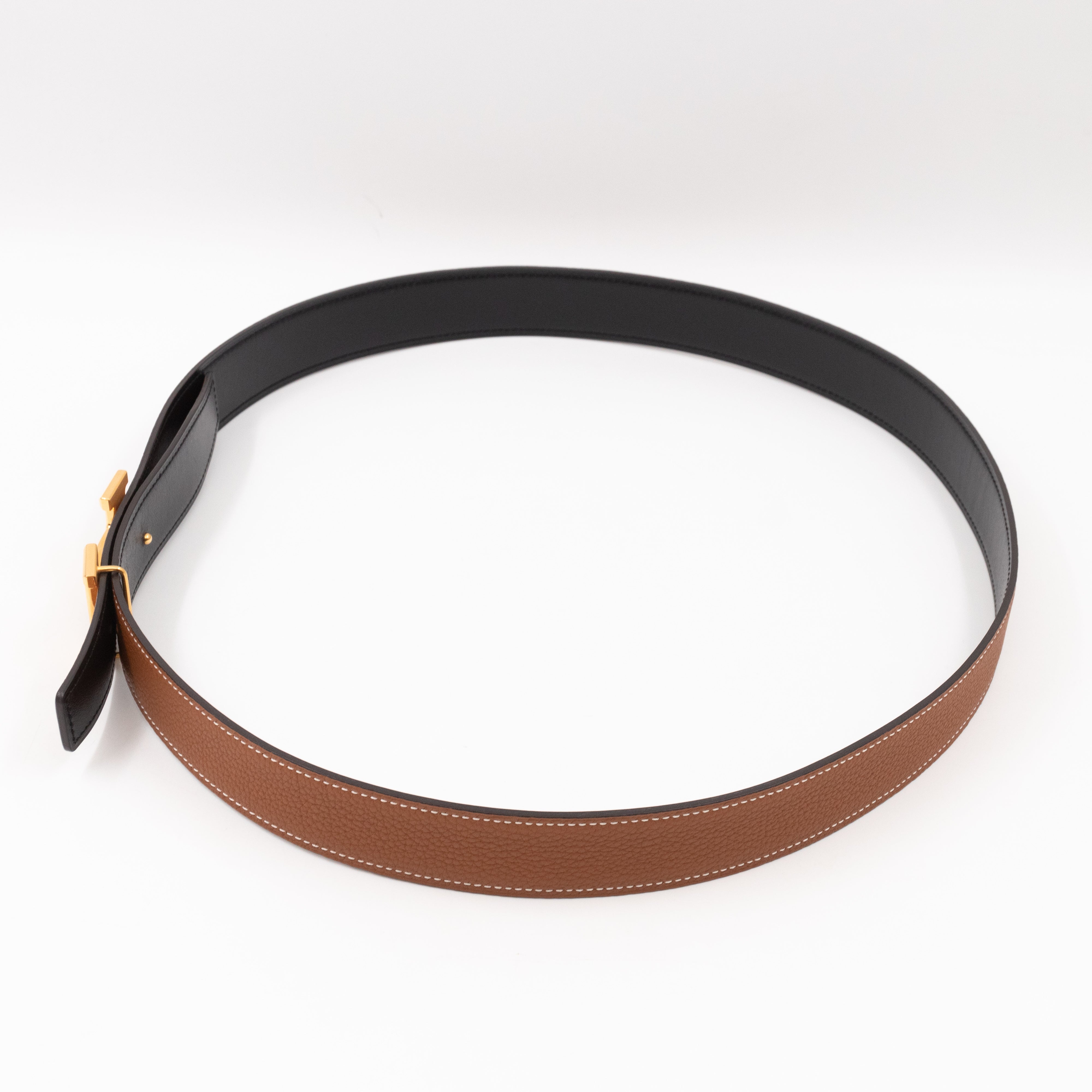 H Buckle & Reversible Gold and Black Leather Belt 95/37