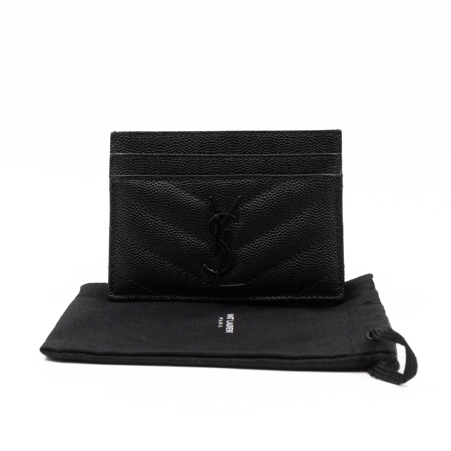 YSL Cassandre Card Holder Black Grained Leather