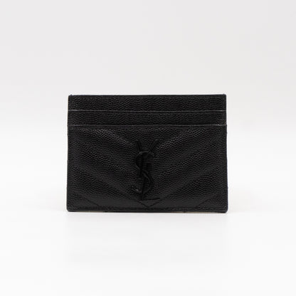 YSL Cassandre Card Holder Black Grained Leather