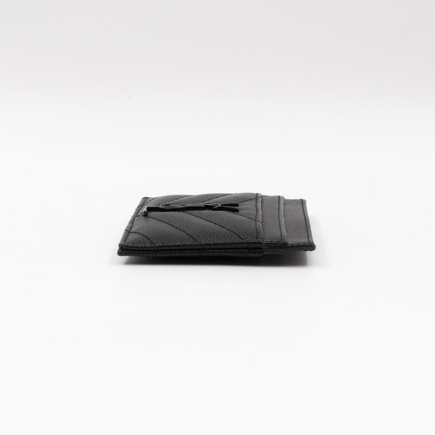 YSL Cassandre Card Holder Black Grained Leather