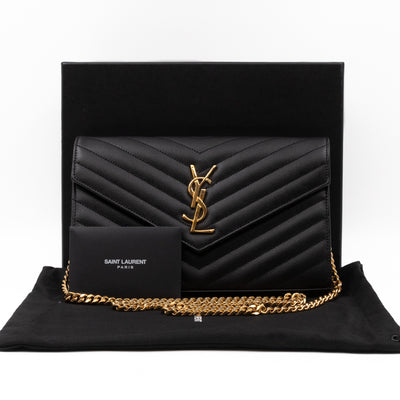 Cassandre Chain Wallet On Chain Black Grained Leather Gold