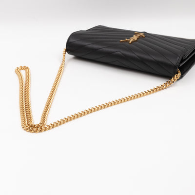 Cassandre Chain Wallet On Chain Black Grained Leather Gold