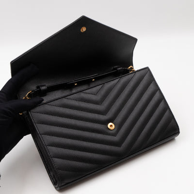 Cassandre Chain Wallet On Chain Black Grained Leather Gold