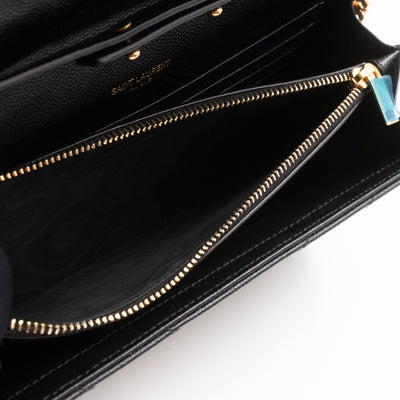 Cassandre Chain Wallet On Chain Black Grained Leather Gold