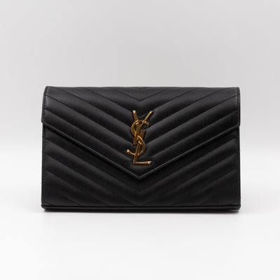 Cassandre Chain Wallet On Chain Black Grained Leather Gold