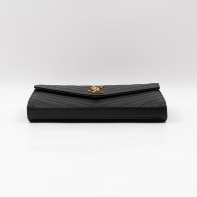 Cassandre Chain Wallet On Chain Black Grained Leather Gold