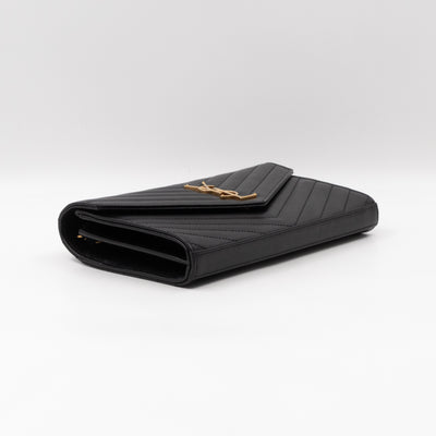 Cassandre Chain Wallet On Chain Black Grained Leather Gold