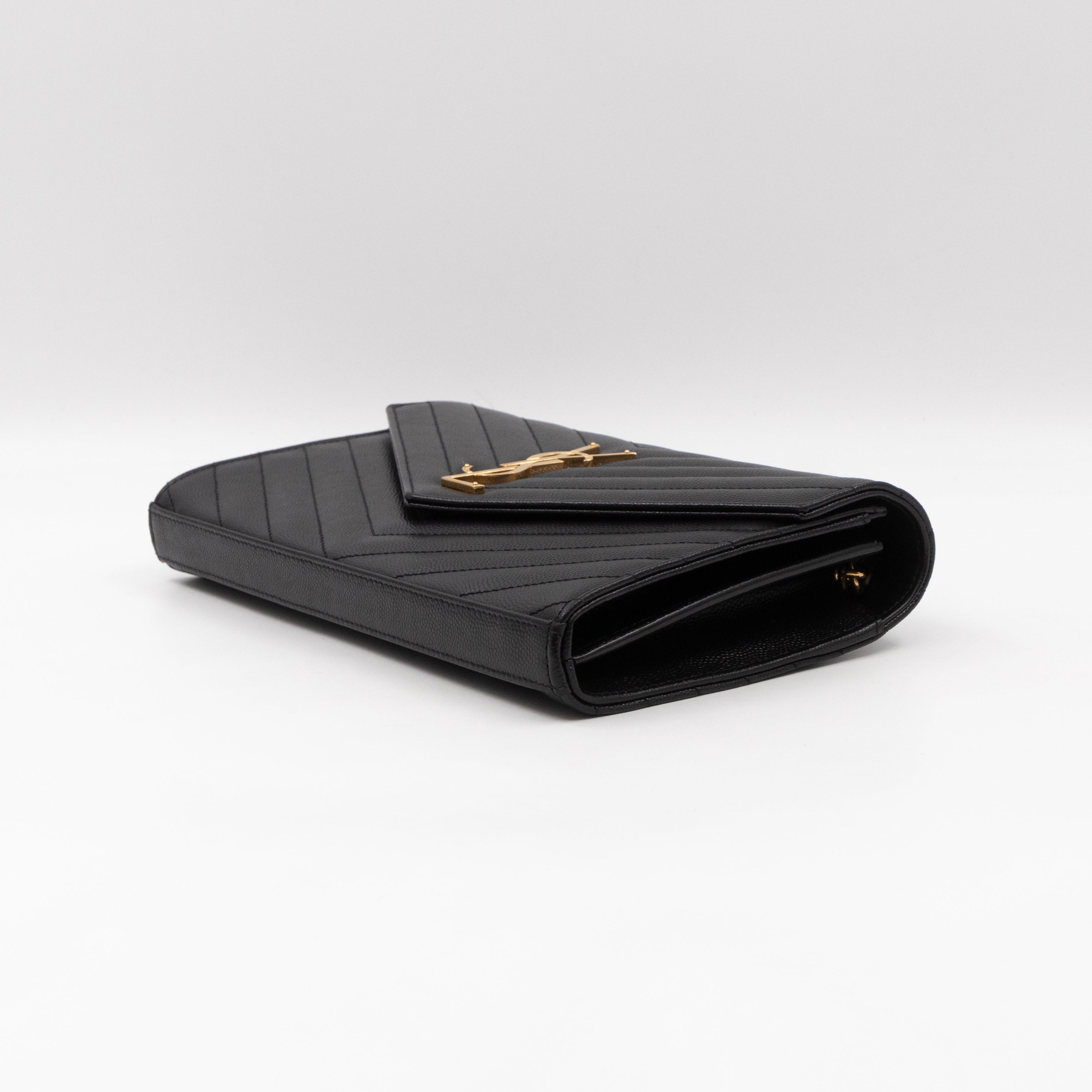 Cassandre Chain Wallet On Chain Black Grained Leather Gold