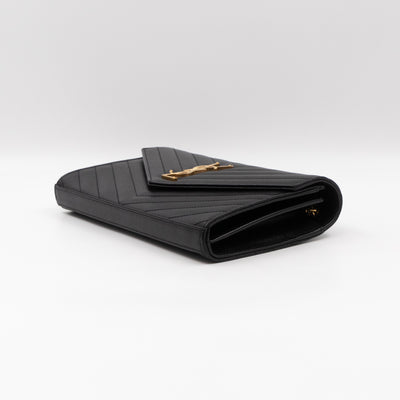 Cassandre Chain Wallet On Chain Black Grained Leather Gold