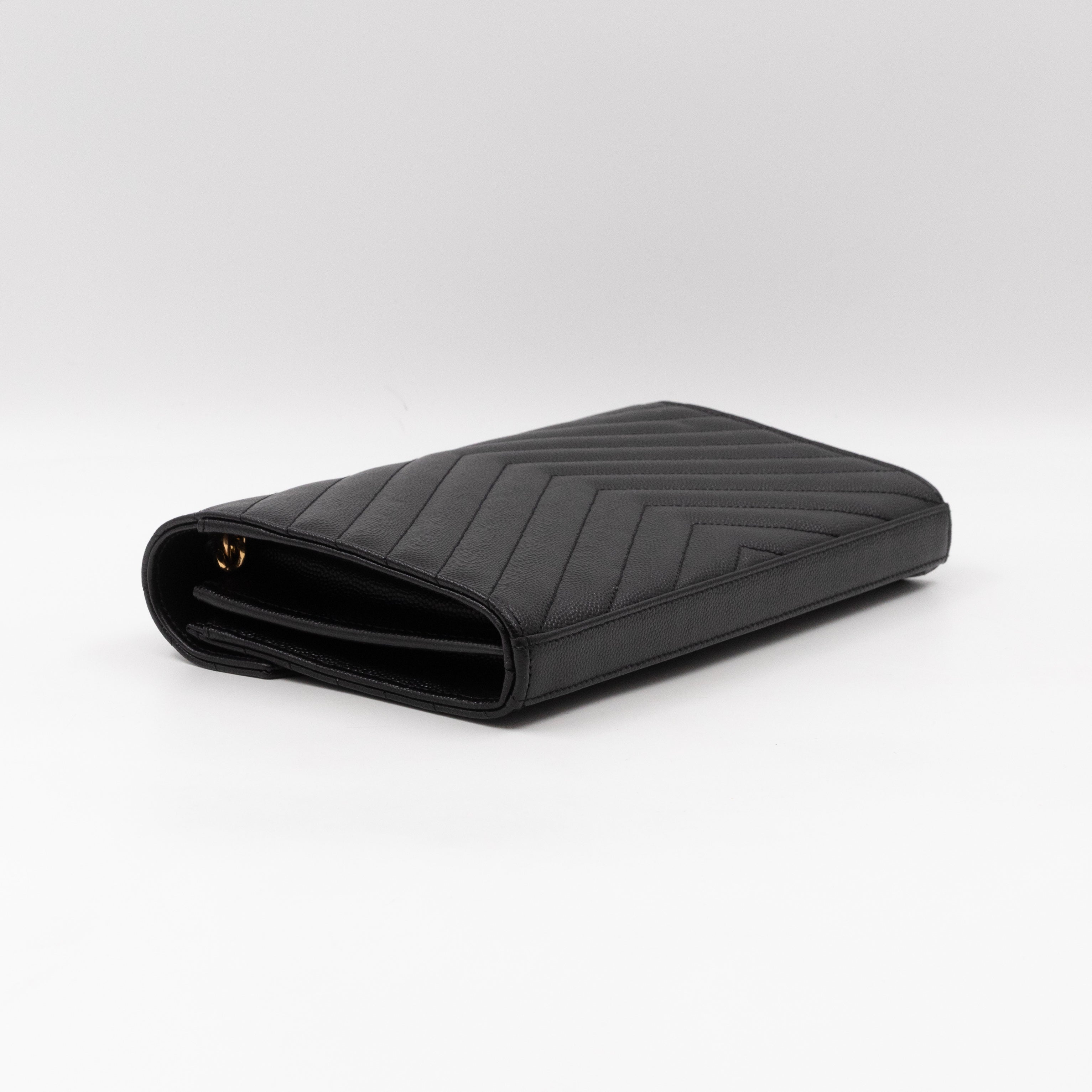 Cassandre Chain Wallet On Chain Black Grained Leather Gold