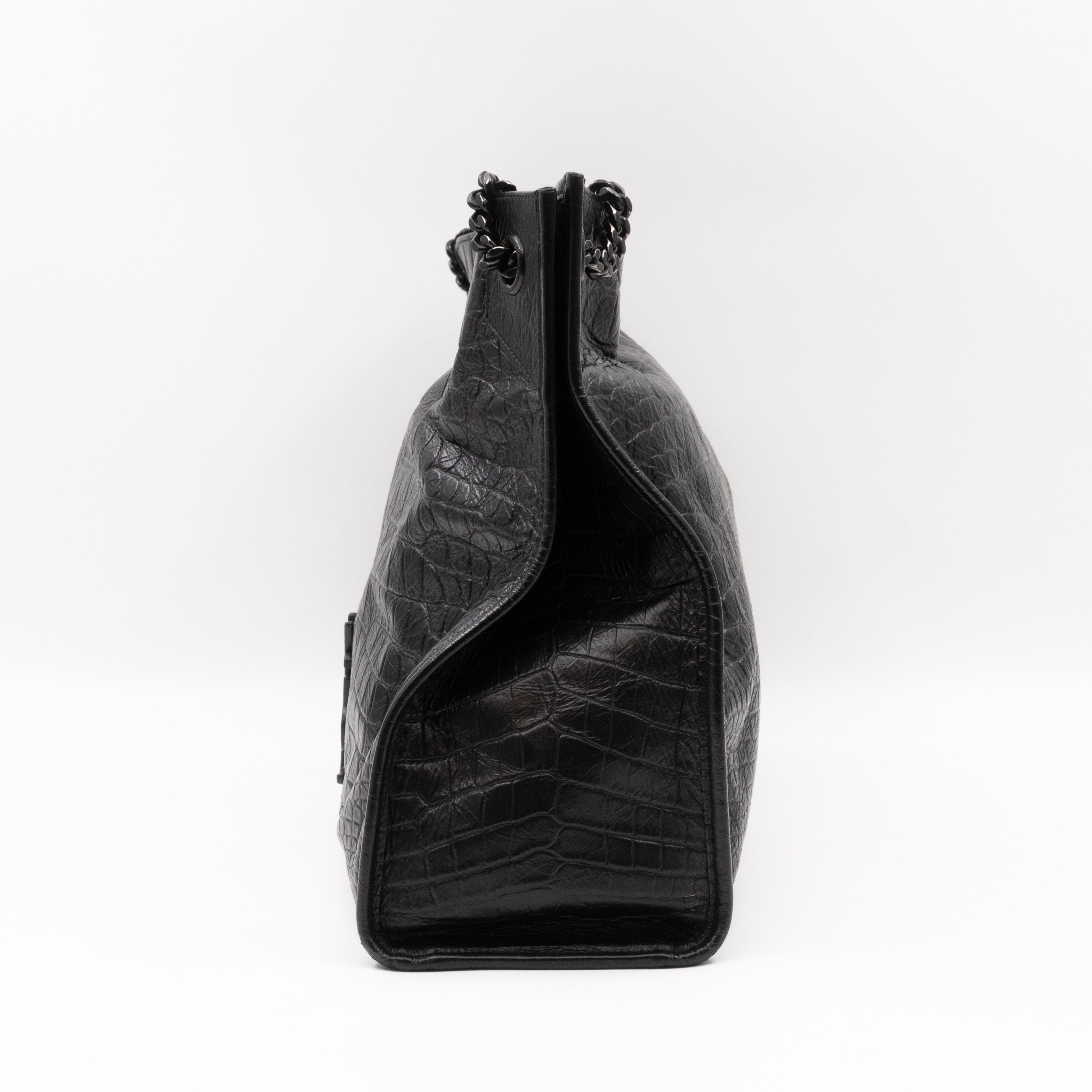Niki Large Shopping Tote Black Croc Embossed Leather
