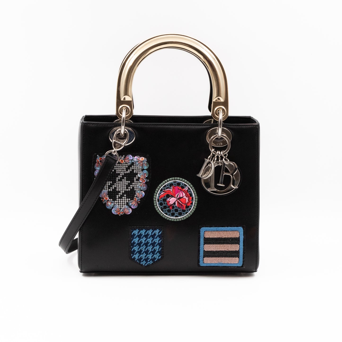 Lady Dior Medium Patches Embellished Black Leather