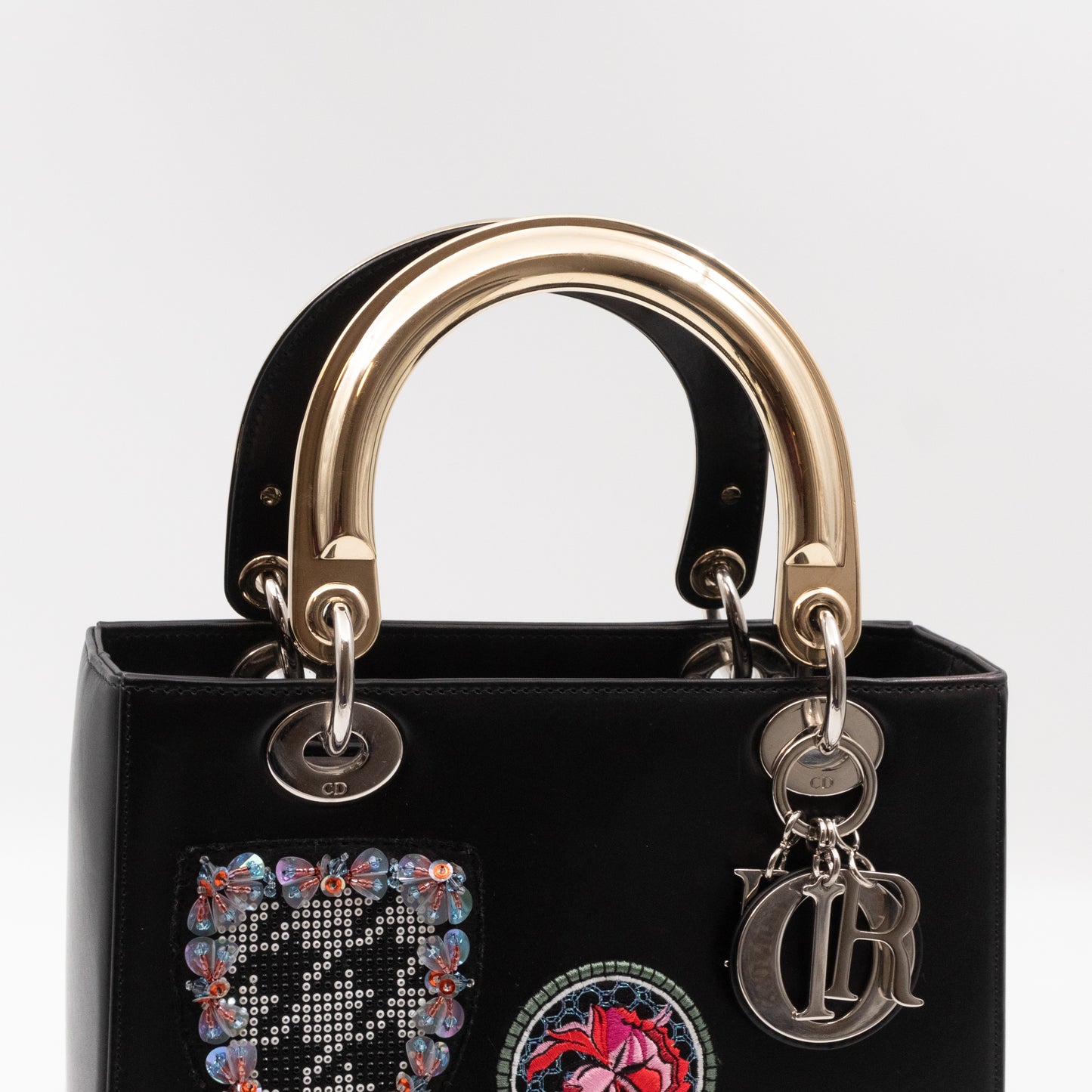 Lady Dior Medium Patches Embellished Black Leather