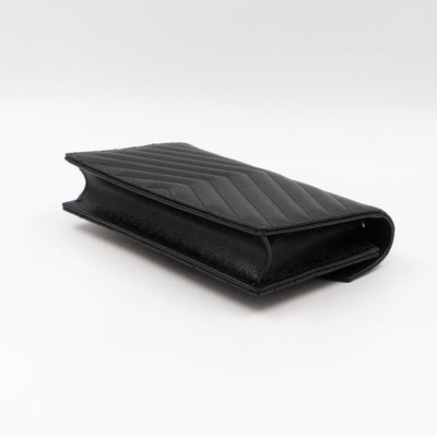 Cassandre Envelope Chain Wallet Black Grained Leather