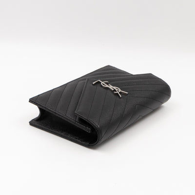 Cassandre Envelope Chain Wallet Black Grained Leather