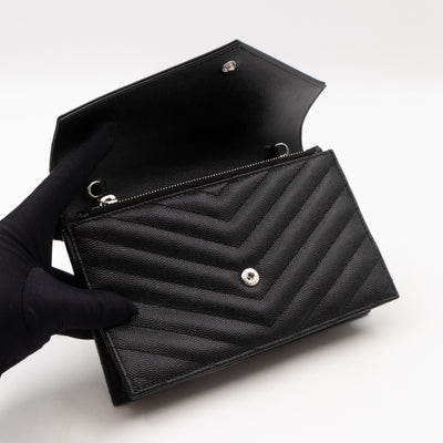 Cassandre Envelope Chain Wallet Black Grained Leather