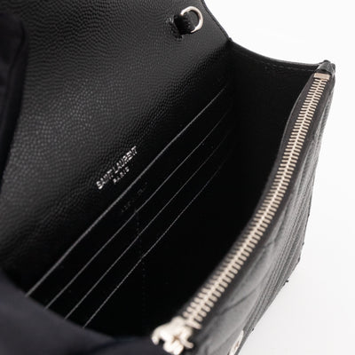 Cassandre Envelope Chain Wallet Black Grained Leather