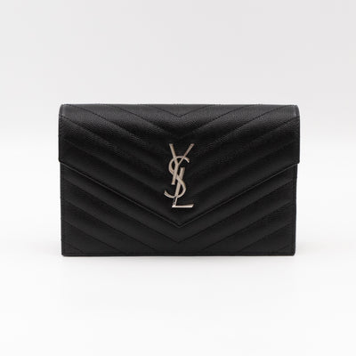 Cassandre Envelope Chain Wallet Black Grained Leather