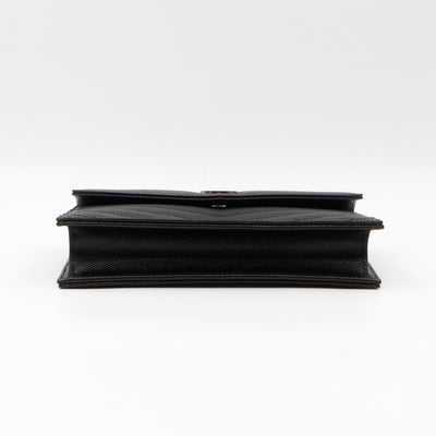 Cassandre Envelope Chain Wallet Black Grained Leather