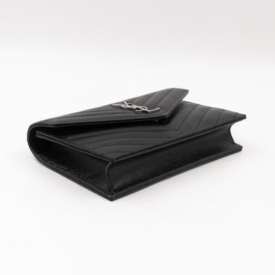 Cassandre Envelope Chain Wallet Black Grained Leather