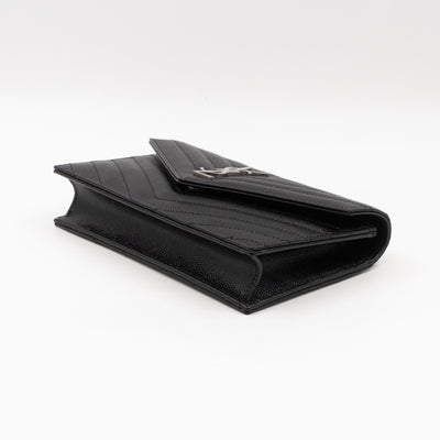Cassandre Envelope Chain Wallet Black Grained Leather