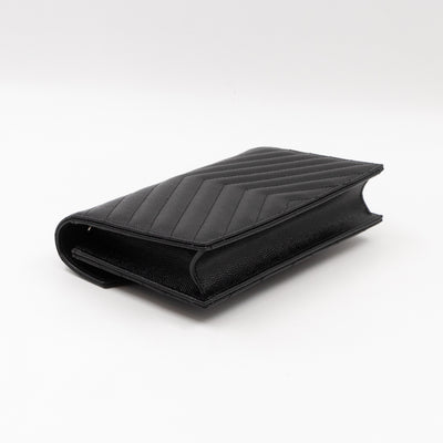 Cassandre Envelope Chain Wallet Black Grained Leather