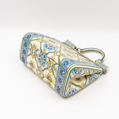 Sicily Medium Blue Majolica Print Leather