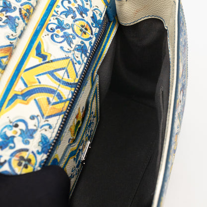 Sicily Medium Blue Majolica Print Leather