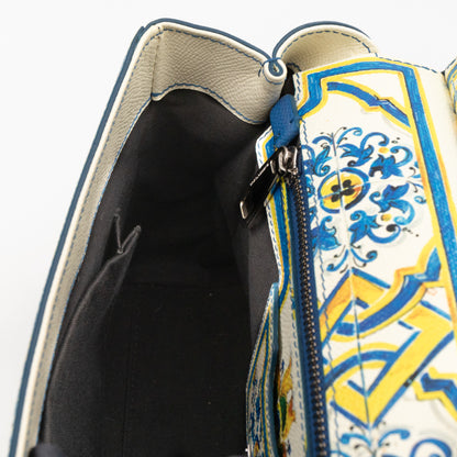 Sicily Medium Blue Majolica Print Leather