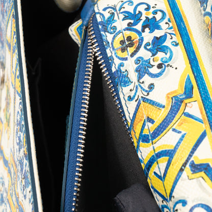 Sicily Medium Blue Majolica Print Leather