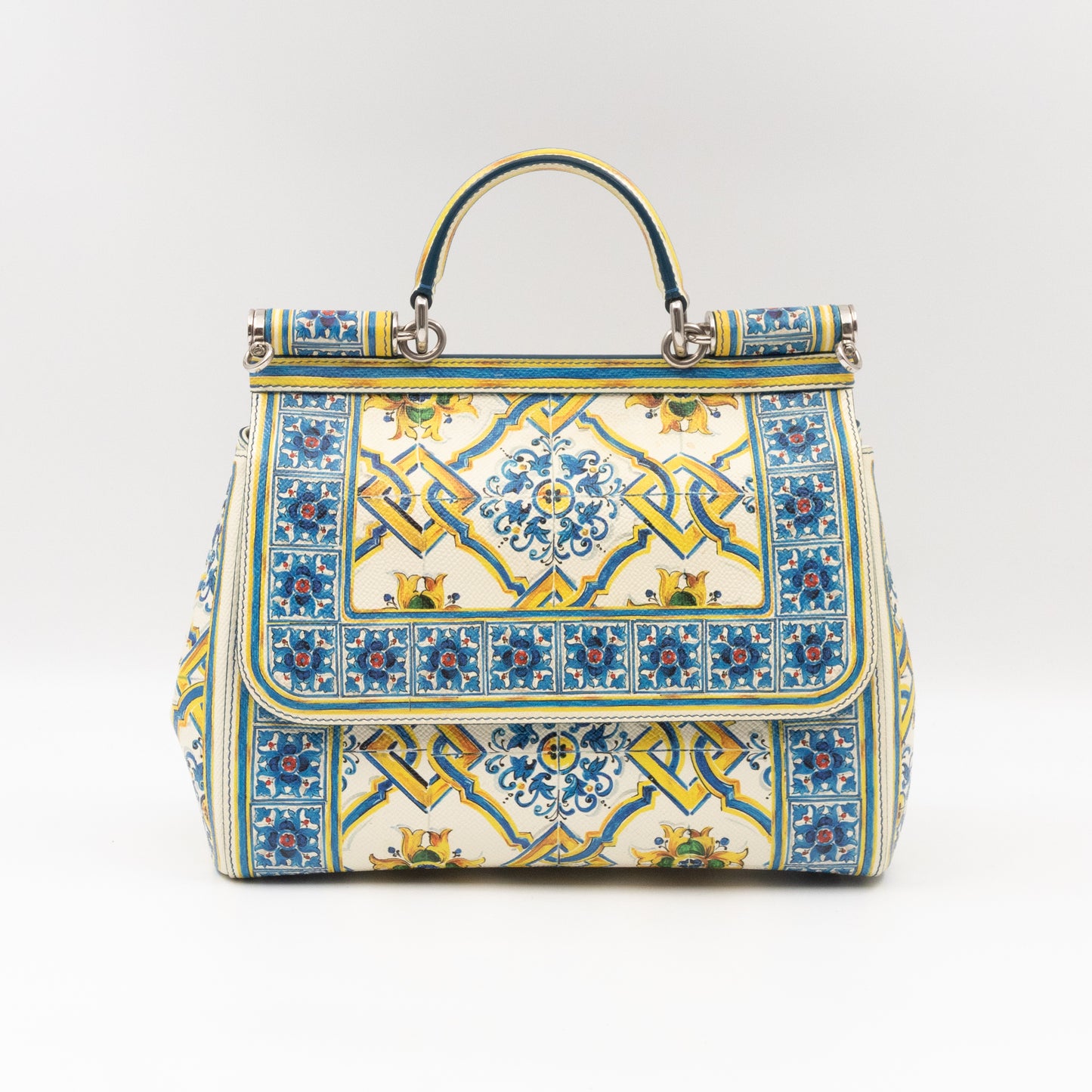 Sicily Medium Blue Majolica Print Leather