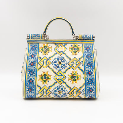 Sicily Medium Blue Majolica Print Leather