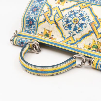 Sicily Medium Blue Majolica Print Leather