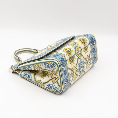 Sicily Medium Blue Majolica Print Leather