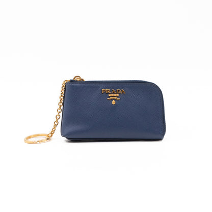 Key Pouch Saffiano Blue Leather