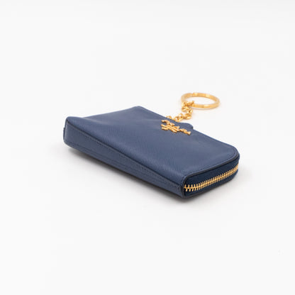 Key Pouch Saffiano Blue Leather