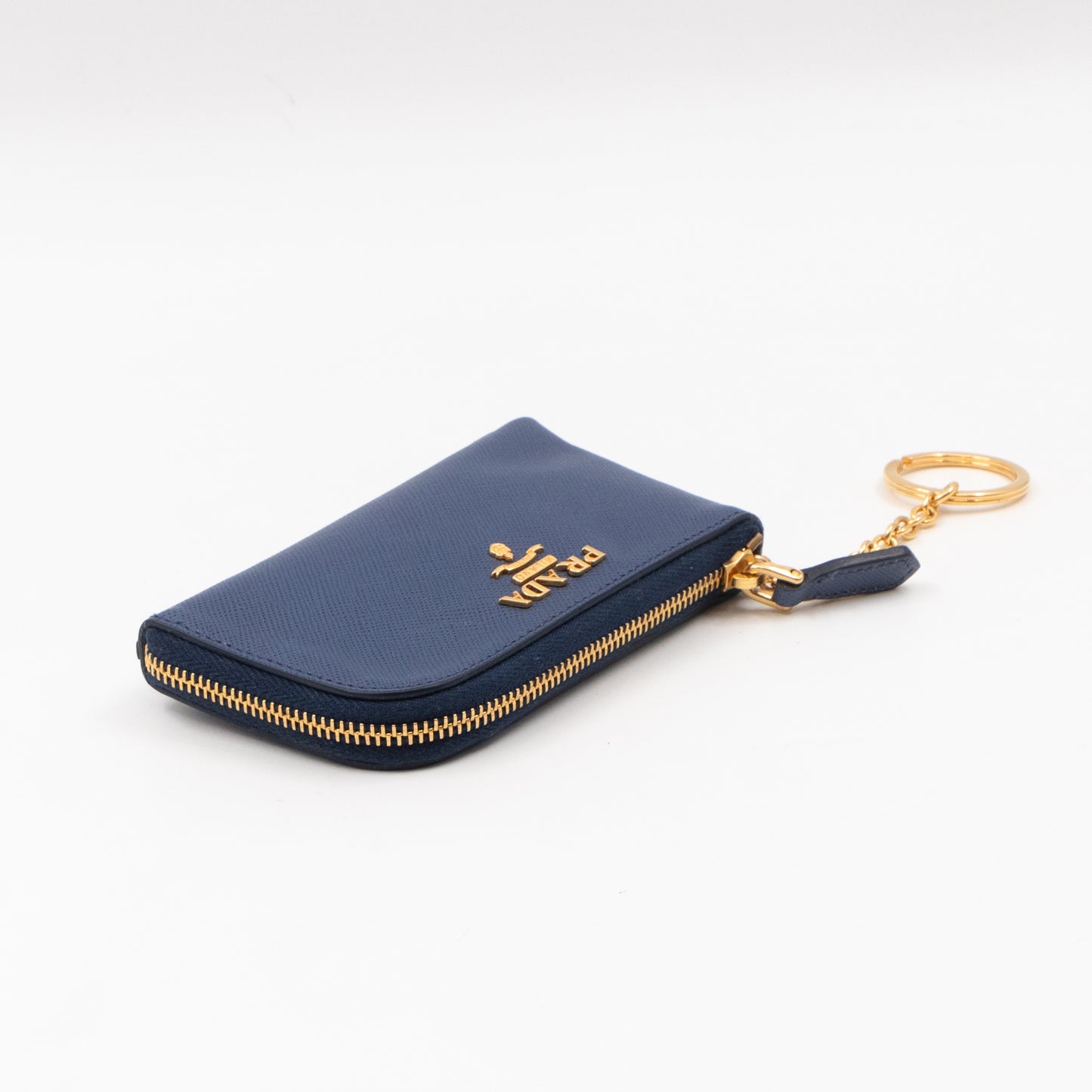 Key Pouch Saffiano Blue Leather