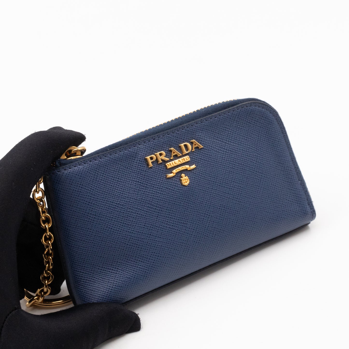 Key Pouch Saffiano Blue Leather